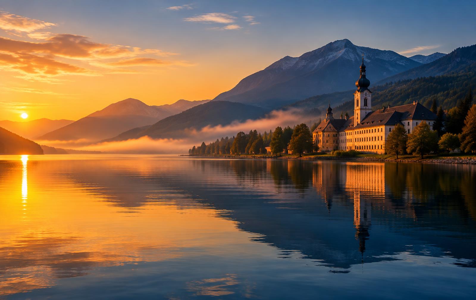 Stift Ossiach am Ossiacher See in der Abendsonne